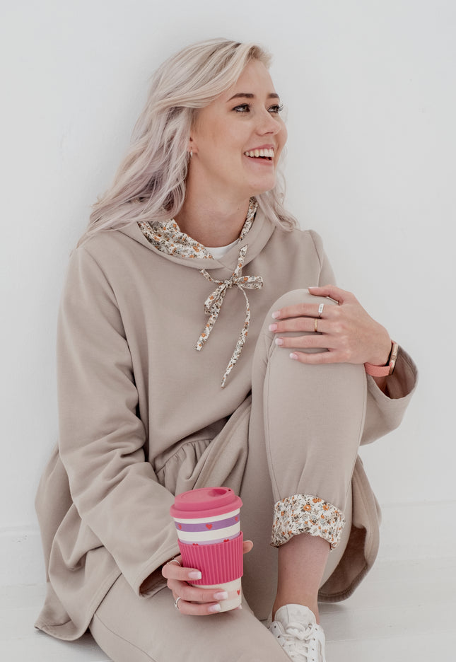 Floral Tracksuit Top in Beige