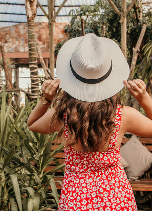 Elara Wide Brim Fedora Sunhat: White
