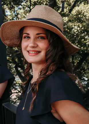 Isla Wide Brim Fedora Sunhat: Tan