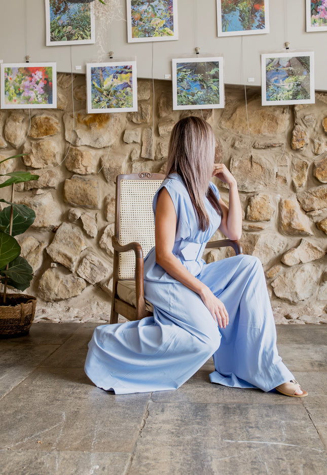 Wide Leg Jumpsuit (Pastel Blue)